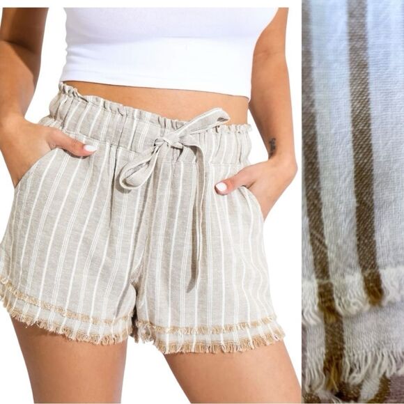REWASH SELF TIE RAW HEM FREY SHORT - BROWN/WHITE SMALL - Picture 1 of 8
